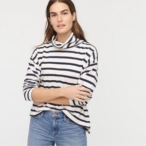 J. Crew Vintage Cotton Terry Turtleneck Stripe Navy Sweatshirt NWT Women’s XXL